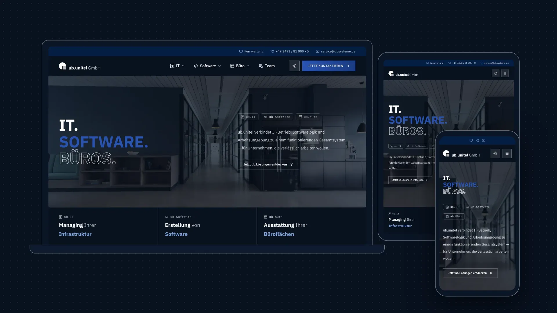 Die neue Website der ub.unitel GmbH auf Notebook, Tablet und Smartphone